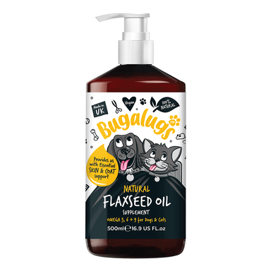 Bugalugs 500ml Flaxseed Oil for cats and dogs bottle image