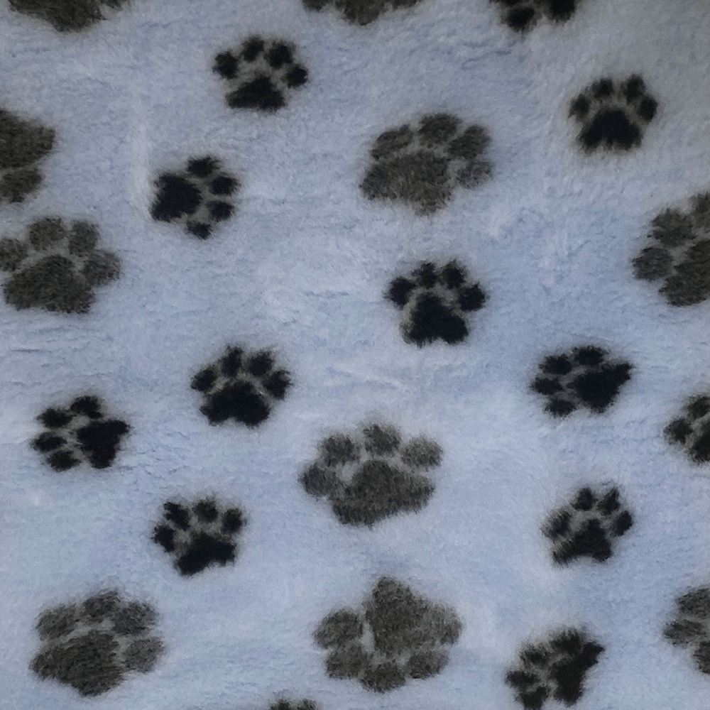 Profleece Vetbed pet bedding light blue with black paw print closeyup